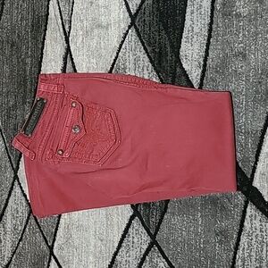 ROCK REVIVAL HOLLY MAROON EMBROIDERED FAUX-FLAP POCKETS STRAIGHT-LEG DEN…
